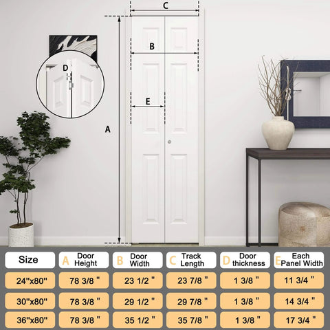 24 Inches By 80 Inches Bifold Barn Door With Hardware Kit, White Primed 6 Panel Hollow Core Interior Closet Door For Closets