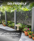Outdoor Metal Privacy Screen 72 Inch Freestanding Divider Panel With Laser Cut Tropical Leaf Design Weatherproof Steel Garden Fence