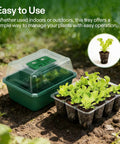 Easy To Use 72 Cell Seed Starter Kit With Humidity Dome And Drain Holes, tray with seedlings on soil surface
