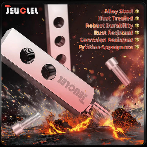 Close-up of Broken Faucet Removal Tool Pro Grade And Pipe Extractor Set showing rust-resistant alloy steel material with bolts.