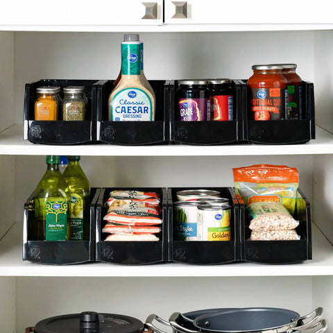 Large Stackable Plastic Shelf Bins 8 Pack Open Front Organizer For Parts Tools Hardware Pantry Garage 13 Inch Long By 6 Inch Wide By 5 Inch High Made In USA Black