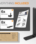 14 Inch Beefy Heavy Duty Countertop Support Brackets For Large Granite And Wood Shelves Black Steel L Shape Floating Shelf Brackets Wall Mounted With Mounting Hardware Included showing screws and manual