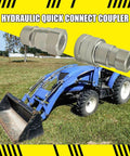 Heavy Duty 3/8 Inch Npt Hydraulic Quick Connect Coupler Set Iso 5675 Carbon Steel Couplings with tractor on grass.