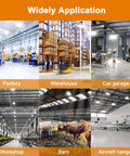 Factory, warehouse, car garage, workshop, barn, aircraft hangar illuminated by 100W LED High Bay Light With 15,000 Lumens 5000K Daylight