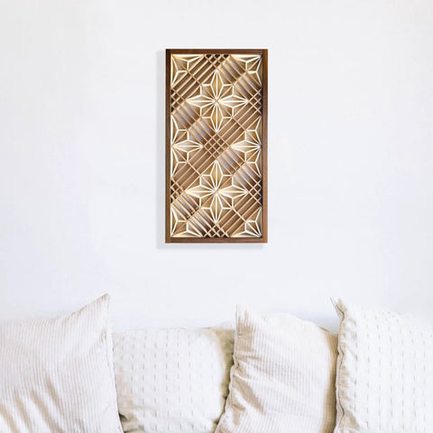 Kumiko DIY Kit With Kakuasa No Ha Pattern Ready To Assemble Wall Art, 154 Wood Pieces In Basswood, Cherry Wood, And Black Walnut