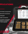 Ultrasonic Threaded Inserts For Plastic Kit with Heat Set Thread Inserts, Metric M2.5 to M6, shown in open case with contents visible.
