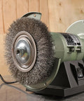 6 Inch Silicon Carbide Bench Grinder Wheel With Half Inch Arbor And Durable Wire Brush, 120 Grit for sharpening on workbench