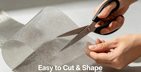 20 Mesh 304 Stainless Steel Wire Mesh Heavy Duty Rustproof Screen being cut with scissors, demonstrating ease of cutting