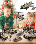 Children playing with 56 In 1 Army Men Toys Set For Boys Ages 4 To 12 Featuring Military Trucks Helicopters Kayaks Motorcycles Action Figures And Weapon Gear