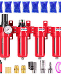 Red Industrial Grade Four Stage Air Drying System with filters, double desiccant dryer, 0-150 PSI gauge, NPT ports, manual drain