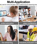 Collage of 8MP USB Camera applications: online education, video conferencing, live streaming, and industrial production.
