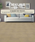 Living room with Nexus carpet tiles in tan showing DIY Peel And Stick Carpet Tiles 12x12 Inch Tan 12 Pack Self Adhesive Flooring.