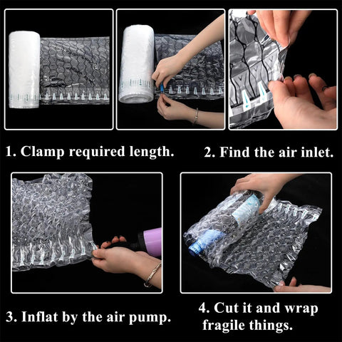 Steps to use Bubble Cushioning Wrap For Packing 11.8x164 Ft With Pump, Inflatable Air Pillows For Moving And Shipping
