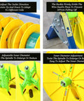 Close-up of Heavy Duty Wire Spool Rack On Wheels With Casters detailing adjustable spool holder and secure buckle mechanism.