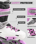 Close-up of protection layers on Ride Ready Inline Skates For Adults Unisex Fitness Roller Blades Built With Durable Metal Frame And Integrated PP Shell, Comfort Fit, Size 5-13, White.
