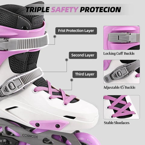 Close-up of protection layers on Ride Ready Inline Skates For Adults Unisex Fitness Roller Blades Built With Durable Metal Frame And Integrated PP Shell, Comfort Fit, Size 5-13, White.