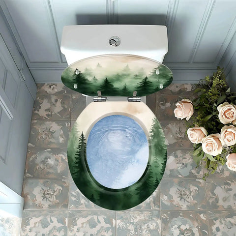 Top view of round resin toilet seat with nature design, suitable for various bathroom setups. Toilet Seat Round Resin for Bathroom.