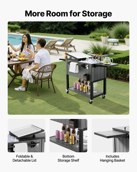 80 Quart Rolling Ice Chest With Divider Holds 110 Cans Or 50 Bottles Portable Outdoor Drink Cart With Bottom Shelf Foldable Side Shelves Swivel Wheels Beer Cooler Party Bar On Wheels Bottle Opener
