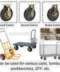 Heavy Duty Industrial Caster Wheel Set Of Four Featuring Shock Absorbing Pneumatic Rubber Tires And Tough As Nails Swivel Fixed Plate Brakes.
