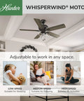 52 Inch Indoor Ceiling Fan With LED Lights And Pull Chain, Bronze Finish, installed in a cozy bedroom setting