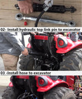 Beefy Heavy Duty Hydraulic Top Link For Tractors And Excavators Adjustable Cat 1 To 2 Length One Eighth To Twenty Six And Three Eighths Inches Includes Locking Block And Dual Hoses Ideal For Agriculture Waste Construction And More installed on tractor and excavator