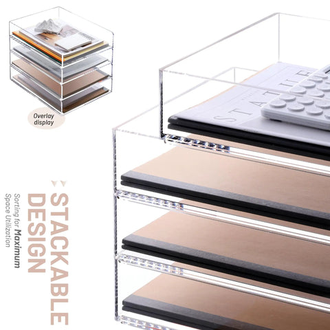 Clear Acrylic 4 Tier Stackable Desk Organizer Trays For A4 And Letter Papers Files Folders And Office Supplies Modular Desktop Storage Shelf For Home And Office Organization Keeps Your Desk Setup On Point