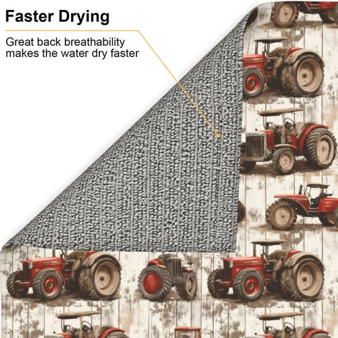 Wood Grain Tractor Print Microfiber Dish Drying Mats For Kitchen Counter And Rack Mat 16 By 18 Inch, non-slip backing view