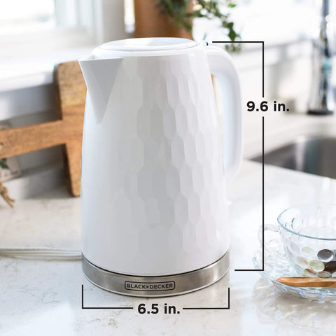 1.7L Cordless Electric Kettle With Rapid Boil, Auto Shutoff, And Water Window, Premium Textured Finish In White on counter