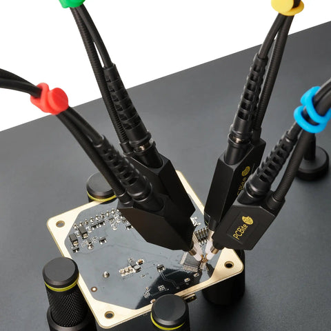 Handsfree Oscilloscope Probe SQ100 100MHz For Effortless PCB Measurements with multiple probes on circuit board