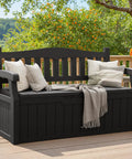 80 Gallon Outdoor Storage Bench With Armrest Lockable Deck Box for Patio Garden and Poolside Waterproof UV Resistant Black