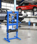 6 Ton Hydraulic Shop Press Heavy Duty H Frame Floor Press With Adjustable Height and Stamping Plates in garage setting.