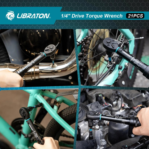 Bike Torque Wrench One Quarter Inch Drive Five To Twenty Five Newton Meters Micro Click Set in use on bike and engine