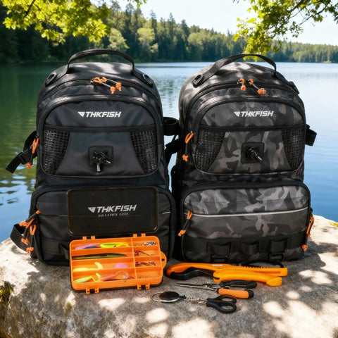 Fishing Backpack With Tackle Boxes 20L Waterproof Sling Bag Two Rod Holders Lures Kit Lip Gripper Pliers Scissors Pro Grade Set