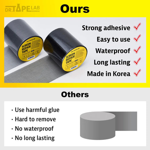 Comparison of Black Window Screen Repair Tape 4 Inch By 15 Foot No Fuss Quick Patch Kit with other brands, highlighting benefits.