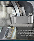 Installed Chelhead flywheel locking tool in silver with 8.8 bolts on LS flywheel; 4-tooth gear mechanism