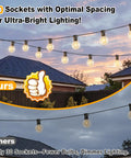 50 socket ULTRA-BRIGHT comparison, day-night glow, G40 LED string lights 100 Foot Outdoor G40 LED Globe String Lights Two Pack Dimmable Waterproof Shatterproof Light Strings With 52 Bulbs Connectable Commercial Hanging Lights For Christmas Patio Backyard Balcony Party Vibe