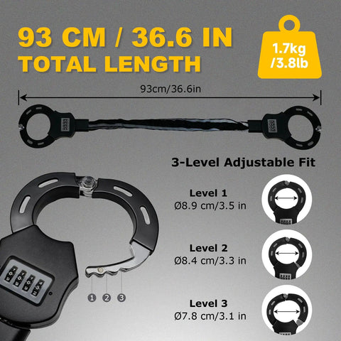 Heavy Duty Scooter Lock Up With 36.6 Inch Security Chain Anti Theft Handcuff Design 4 Digit Combination Anti Scratch Steel Outdoor Lock For E Scooter E Bike Bicycle And Motorbike