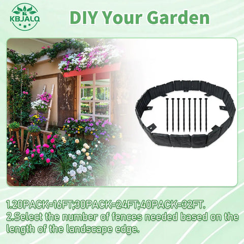 Easy Install Garden Edging Border With Anchoring Spikes For DIY Yard Landscaping, Plastic Landscape Border Imitation Stone Look, Black