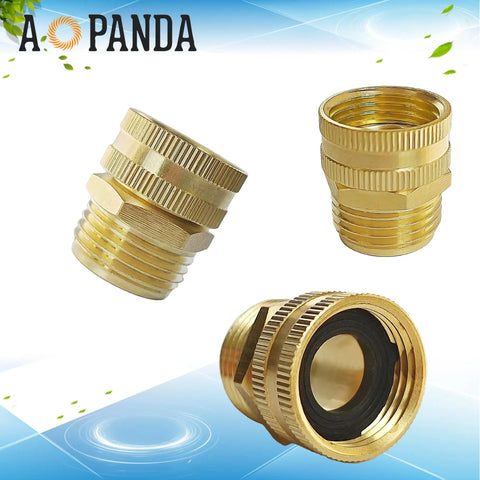 Brass Garden Swivel Pipe Fitting 3/4 GHT Female To 3/4 GHT Male Hose Adapter, shown with brass threads and gasket