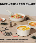 Cream ceramic bowls on table from 23 Piece Nonstick Ceramic Cookware Set With Detachable Handles Induction Compatible And Oven Safe