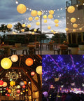 Decorative lights and lanterns strung outdoors and indoors showcasing Heavy Duty Stainless Steel Picture Hanging Wire 1.5mm Diameter 100 Feet Long Includes 40 Aluminum Crimping Sleeves Safe Reliable Hanger for Framed Art Photos and String Lights Display.