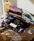 4 In 1 Desk Mat Set With Keyboard And Mouse Pad And Wrist Rest Large Computer Desk Pad For Home Office Purple Butterflies Design