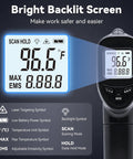 Non-Contact Infrared Thermometer Gun With Backlit Display, Instant Read From -50C To 550C, 12 To 1 Distance Spot Ratio, Adjustable Emissivity, Go-To Handheld Laser IR Thermometer For Home, Kitchen, Automotive, Black with backlit LCD