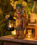 Solar Tiki Statue With Lantern For Outdoor Decor 9.84 Inch Tall Hand Painted Resin Tiki Figurine For Garden Lawn Yard Or Poolside