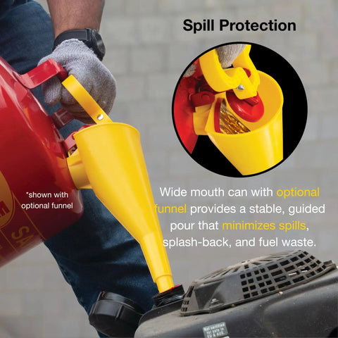 Built Tough 5 Gallon Red Type I Safety Gas Can Featuring Spill Proof Self Closing Cap And Quick Fill Funnel For Rock Solid Gasoline Storage And Hassle Free Transfers