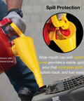 No Sweat One Gallon Type I Red Safety Gas Can With Self Closing Spout And Screw On Funnel for easy pouring with minimal spills.