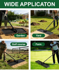 Heavy Duty Folding Lawn Leveling Rake 30x10, Adjustable 25 To 72 Inch Long Handle used in garden, yard, golf course, and farm.