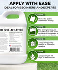 Liquid Lawn Aerator Concentrate For Lawns And Gardens Loosens Clay And Compacted Soil To Boost Water And Nutrient Absorption Promotes Stronger Roots For Healthier Turf 32 Oz Made In USA bottle with application steps.