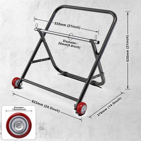 All Steel Cable Caddy With Wheels Foldable Wire Spool Rack Holder Portable Reel Caddy 100 Pound Capacity dimensions