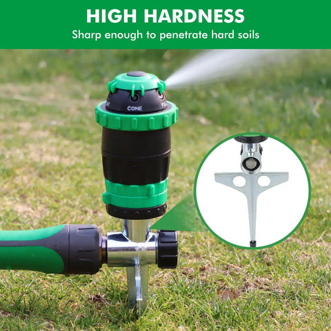 Green two pack gear drive sprinklers with metal spike base, 5-pattern for lawns, flower beds, adjustable coverage, high hardness